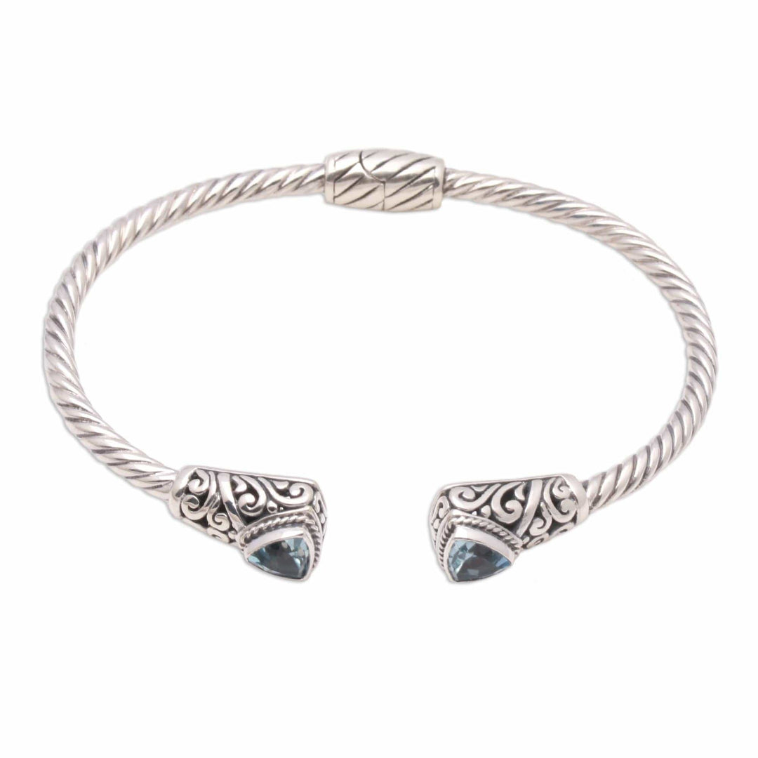 Handcrafted Blue Topaz and Sterling Silver Cuff Bracelet - Sky Hint