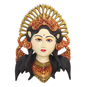 Hand-Painted Wood Mask Wall Sculpture of a Balinese Woman - Balinese Beauty