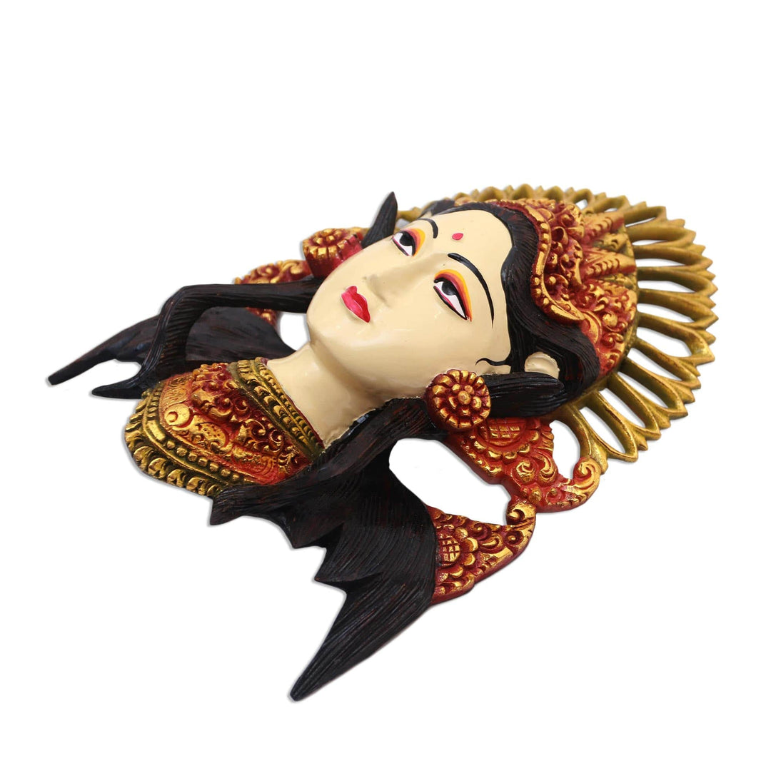 Hand-Painted Wood Mask Wall Sculpture of a Balinese Woman - Balinese Beauty