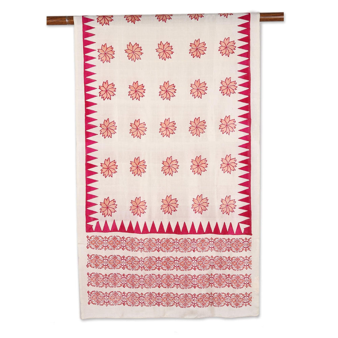 Fuchsia and Ivory Floral Silk Wrap Scarf - Fuchsia Blossoms