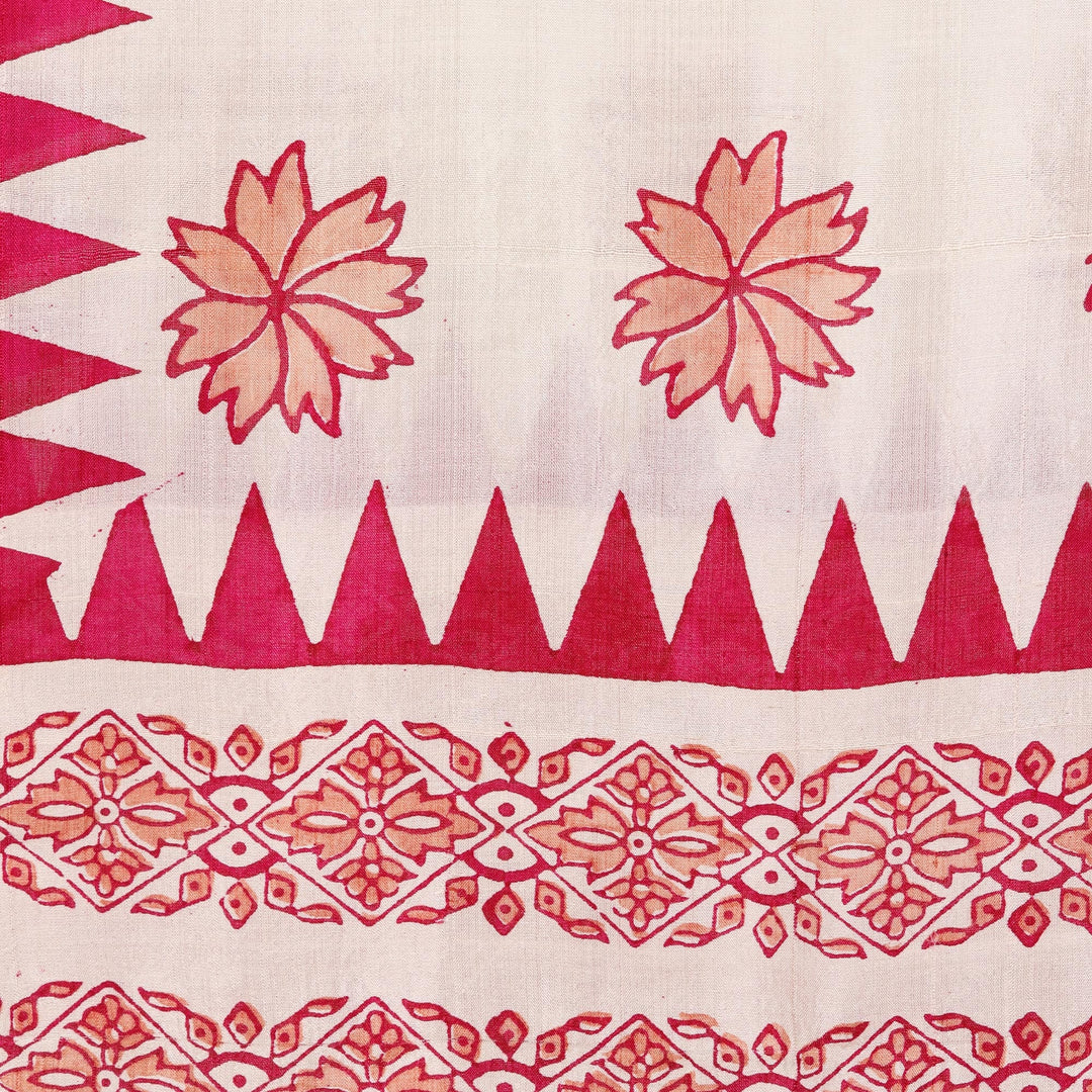Fuchsia and Ivory Floral Silk Wrap Scarf - Fuchsia Blossoms