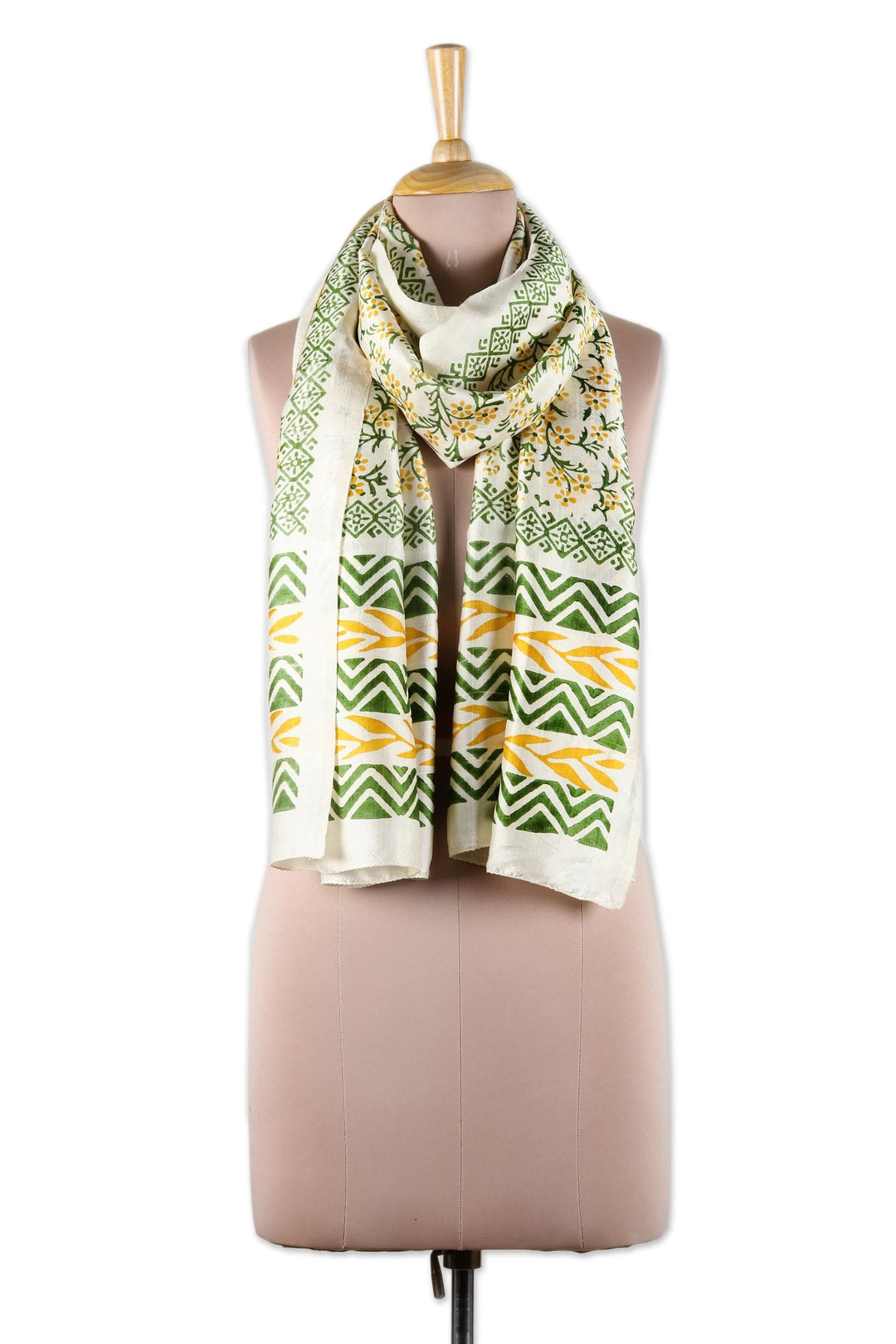 Block-Printed Floral Silk Wrap Scarf - Autumn Flowers