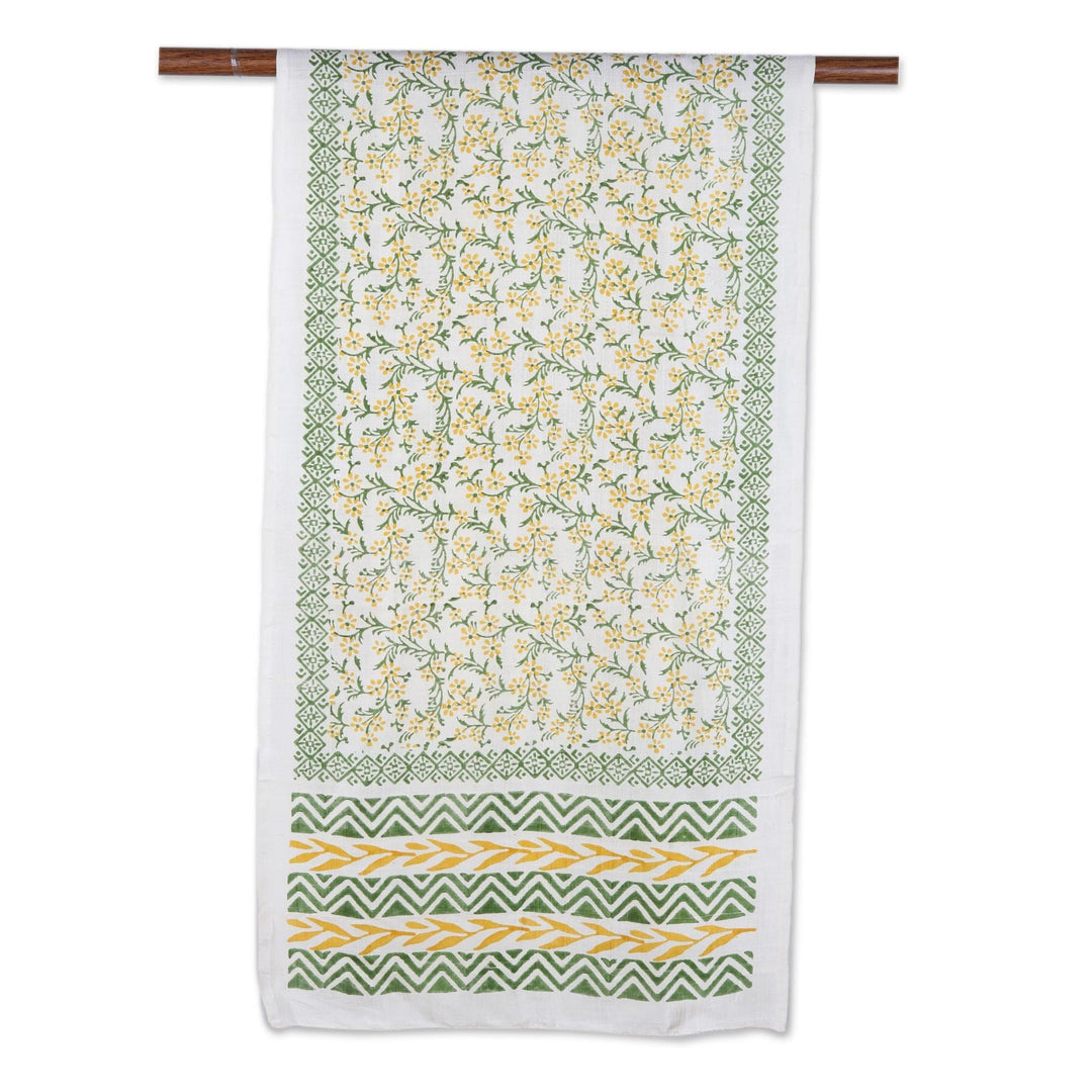 Block-Printed Floral Silk Wrap Scarf - Autumn Flowers