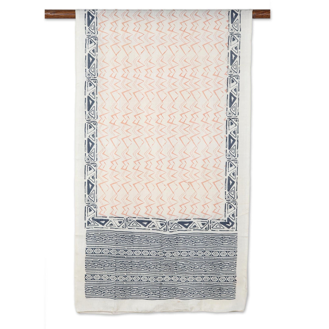 Block-Printed Geometric Silk Wrap Scarf from India - Modern Beauty