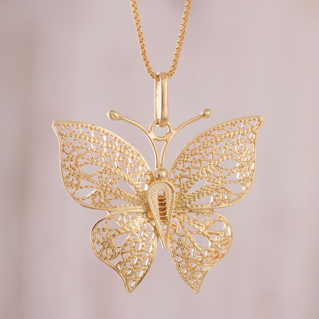 Gold Plated Sterling Silver Filigree Butterfly Necklace Majestic Fli GlobeIn