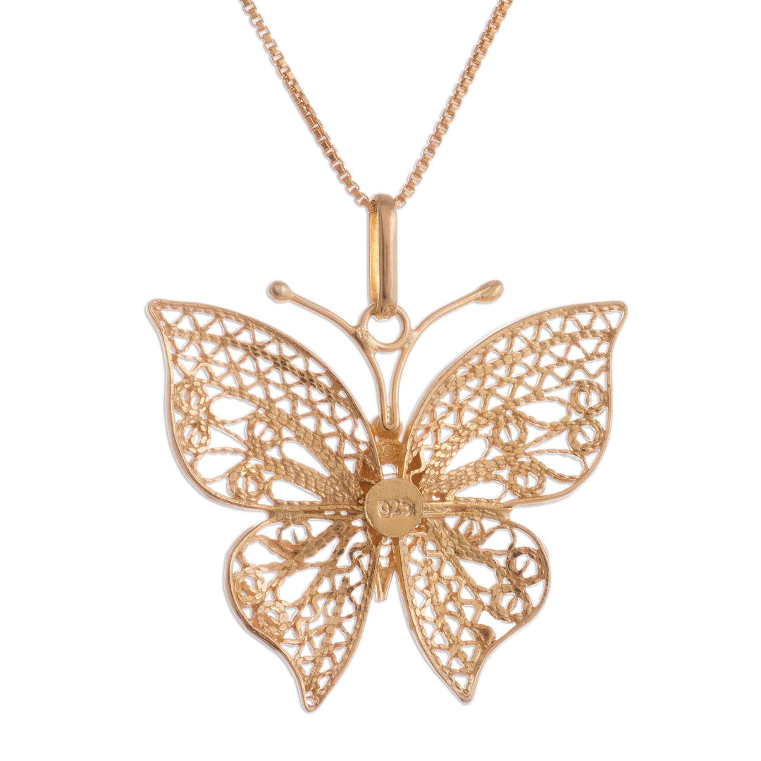Gold Plated Sterling Silver Filigree Butterfly Necklace - Majestic Flight