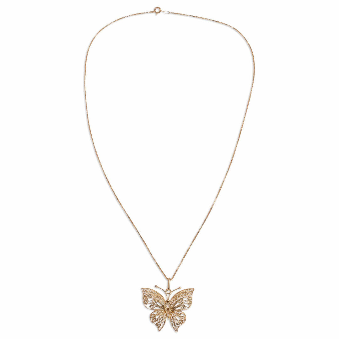 Gold Plated Sterling Silver Filigree Butterfly Necklace - Majestic Flight