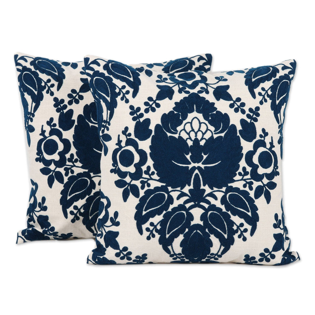 Midnight and Alabaster Cotton Cushion Covers (Pair) - Midnight Glory