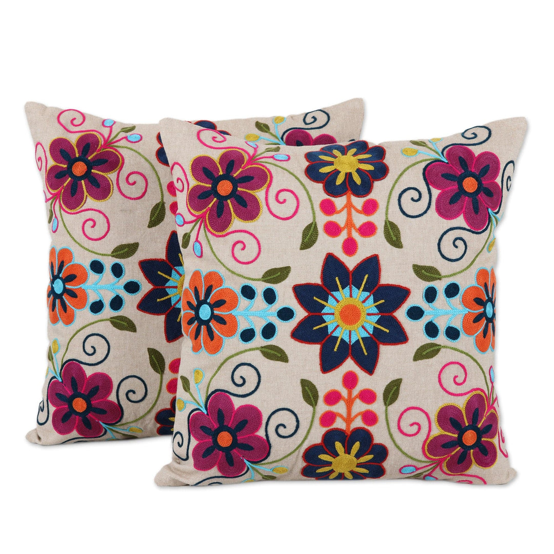 Colorful Floral Cotton Cushion Covers (Pair) - Harmonious Spring
