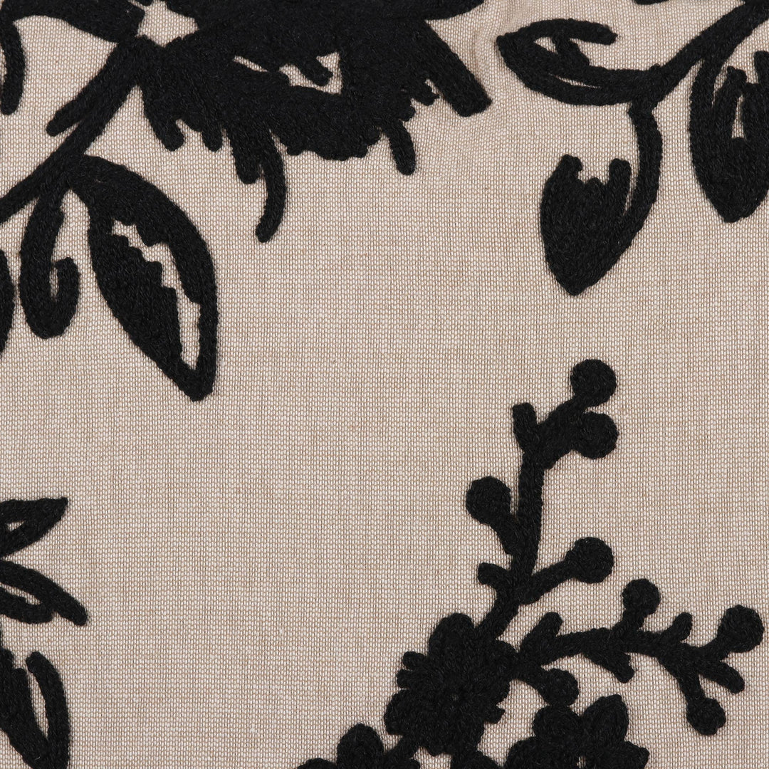 Black Floral Embroidered Cotton Cushion Covers (Pair) - Charming Midnight