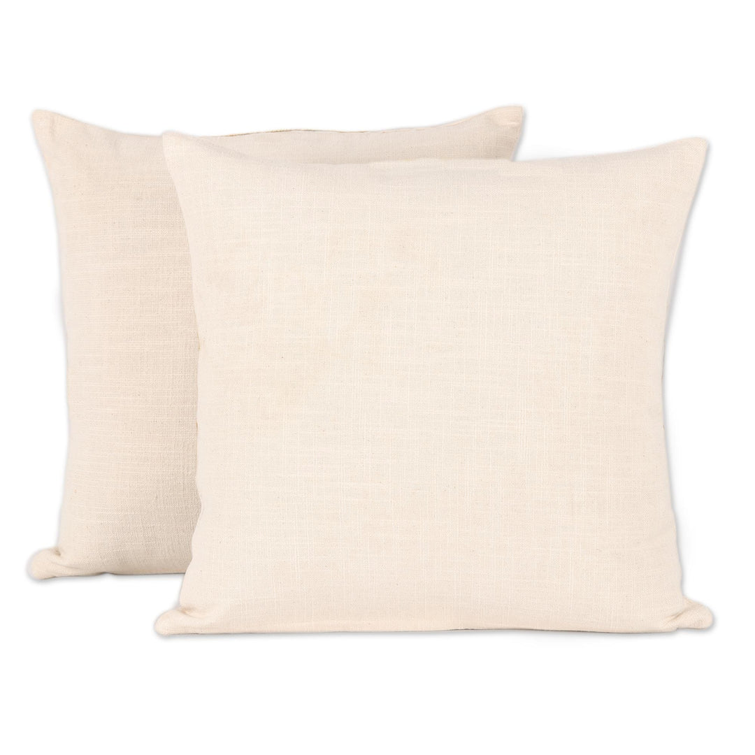 Circle Motif Embroidered Cotton Cushion Covers (Pair) - Abstract Sun