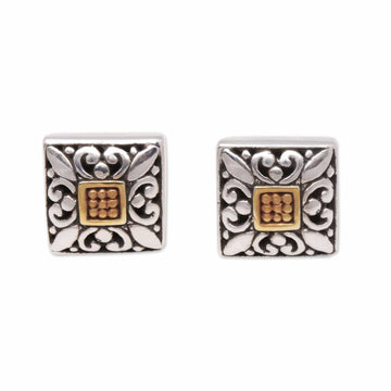 Square Gold Accented Sterling Silver Stud Earrings from Bali - Window Glam