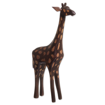 Hand-Carved Cedar Wood Giraffe Sculpture - Charming Giraffe