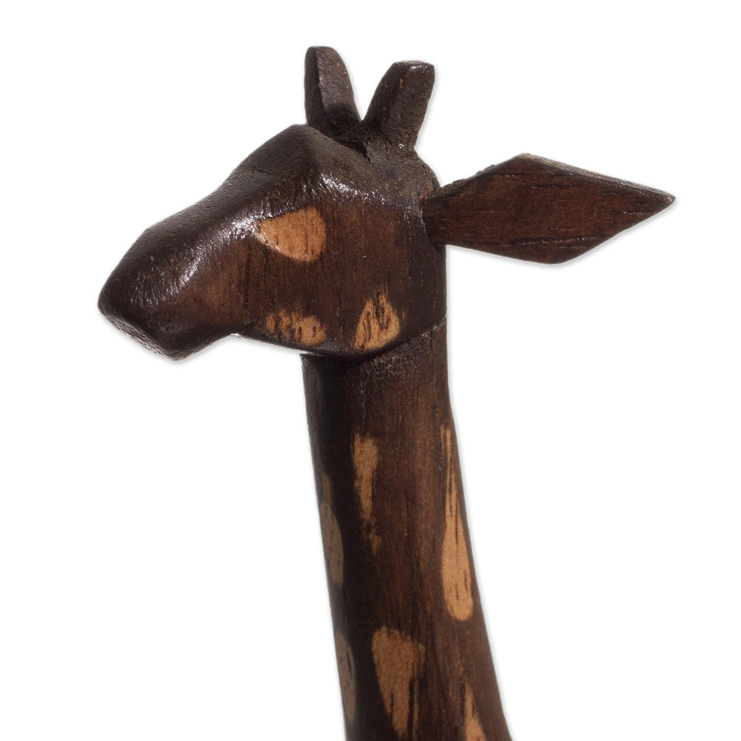 Hand-Carved Cedar Wood Giraffe Sculpture - Charming Giraffe