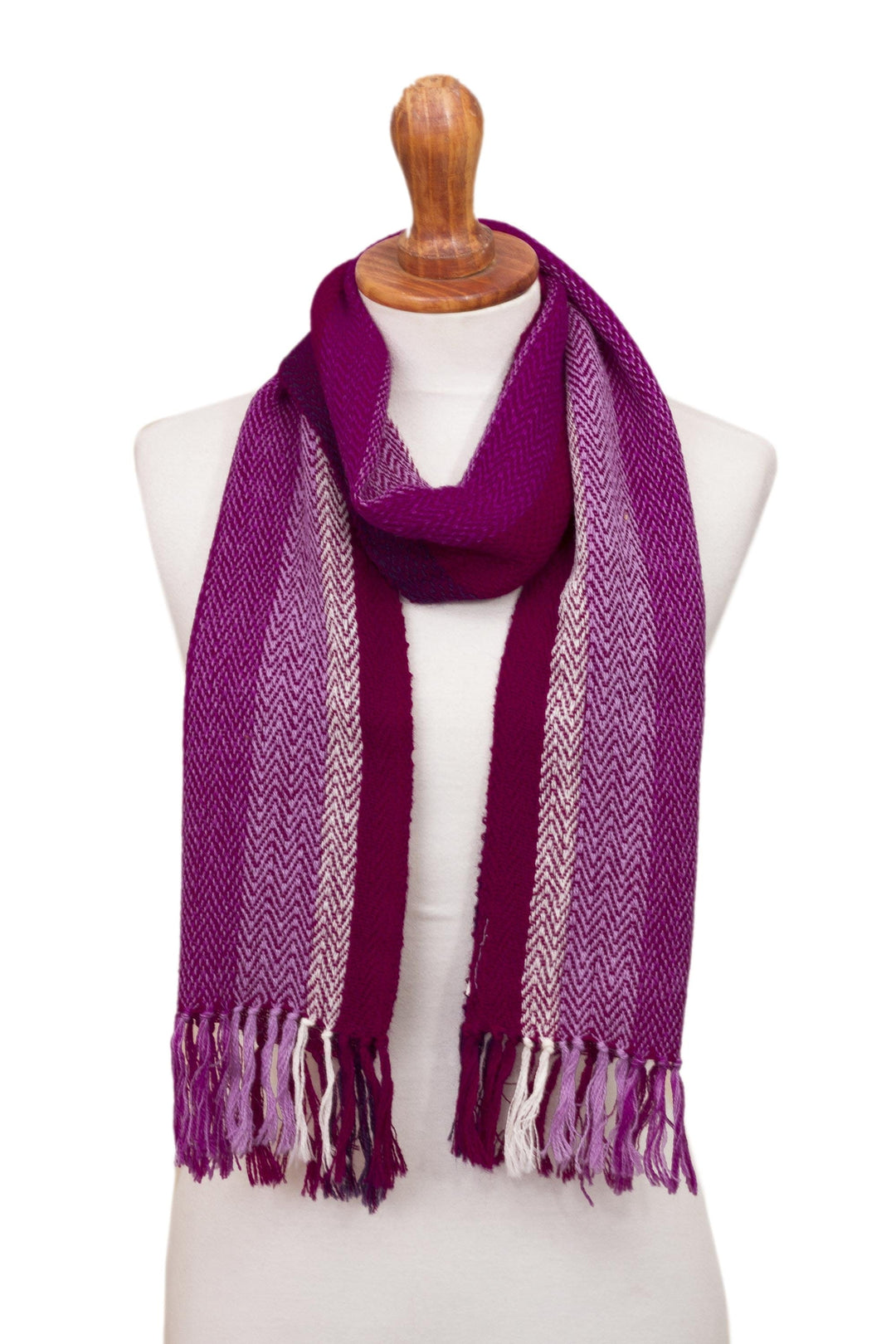 Fuchsia Striped Chevron Pattern Handwoven 100% Alpaca Scarf - Chevron Sorbet