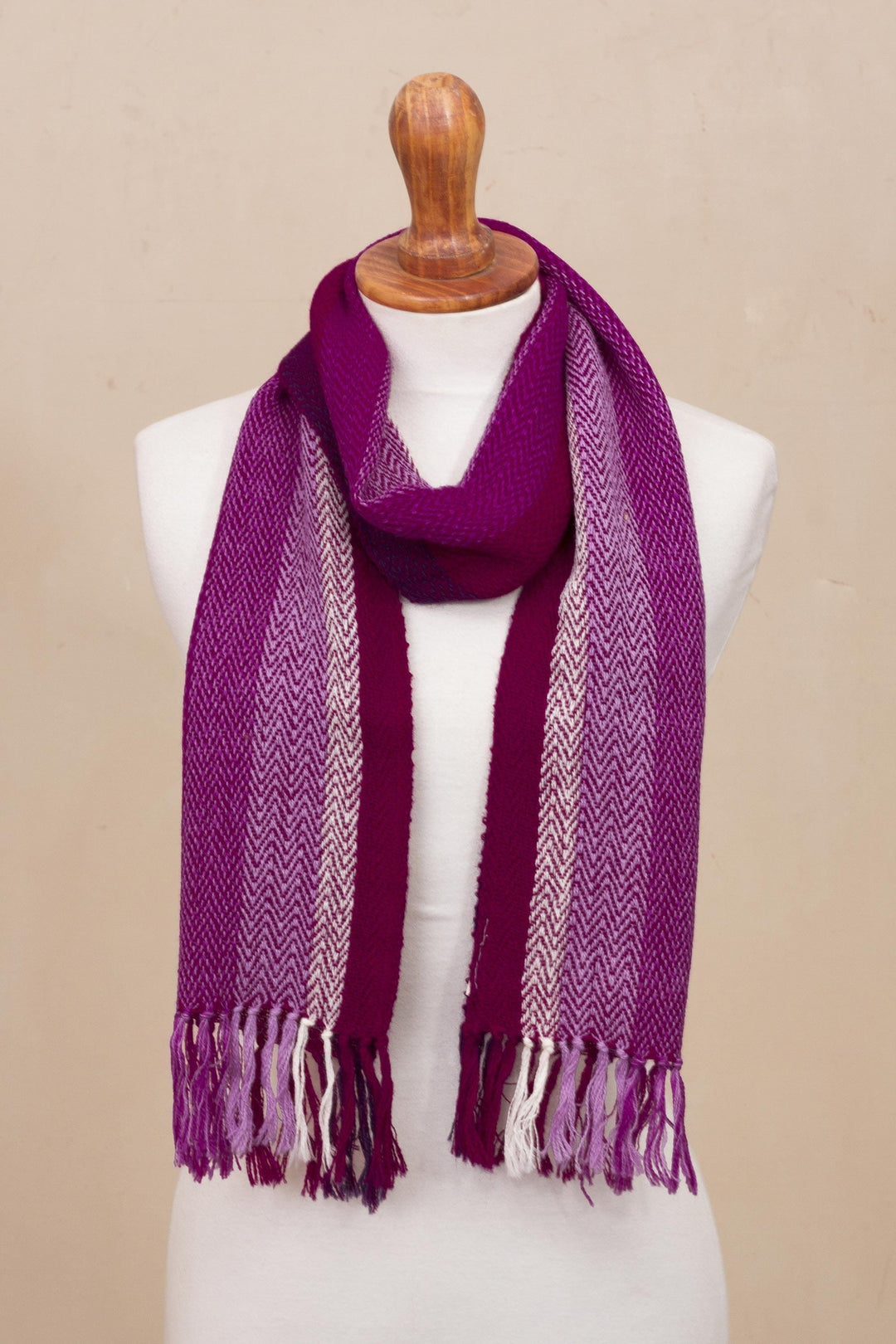 Fuchsia Striped Chevron Pattern Handwoven 100% Alpaca Scarf - Chevron Sorbet