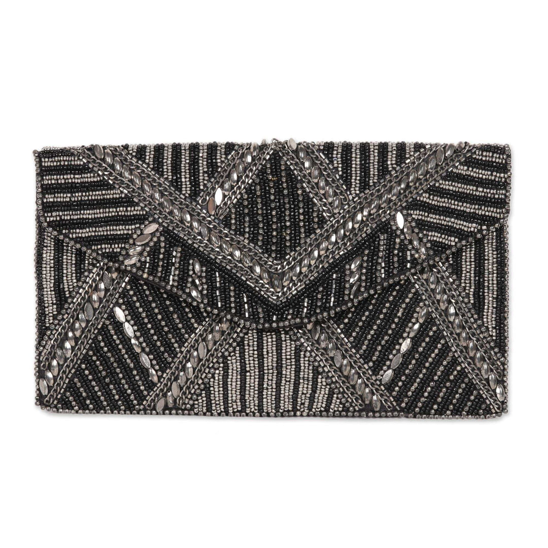 Metallic and Black Beaded Evening Handbag from India - Gleaming Glamour