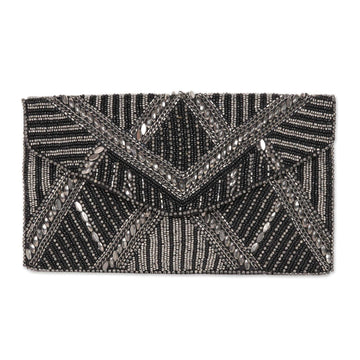 Metallic and Black Beaded Evening Handbag from India - Gleaming Glamour