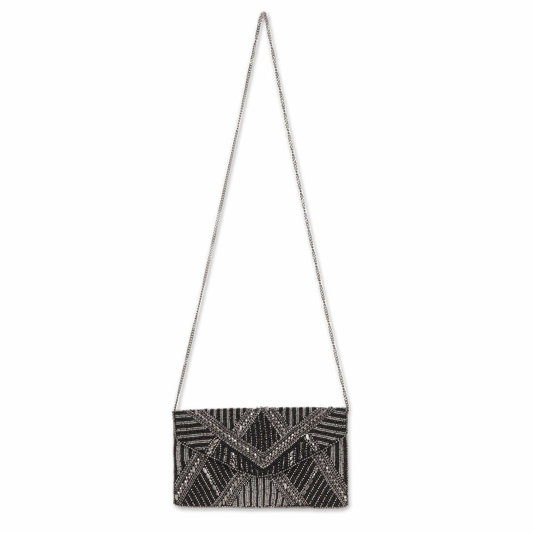 Metallic and Black Beaded Evening Handbag from India - Gleaming Glamour