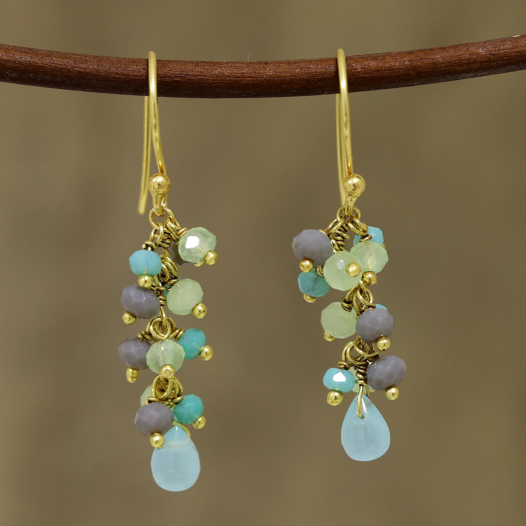 Gold Plated Chalcedony Cluster Earrings - Fruit of the Tropics