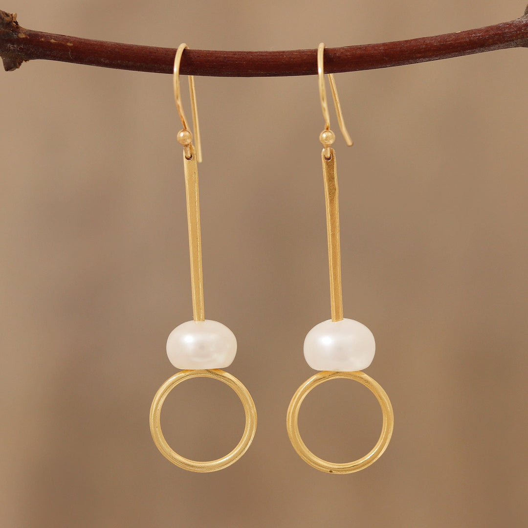 Gold Plated Cultured Pearl Dangle Earrings - Ring Glow
