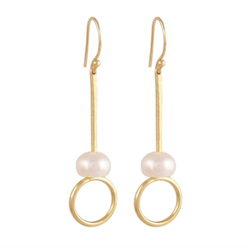 Gold Plated Cultured Pearl Dangle Earrings - Ring Glow