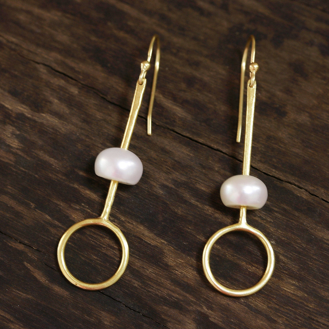 Gold Plated Cultured Pearl Dangle Earrings - Ring Glow