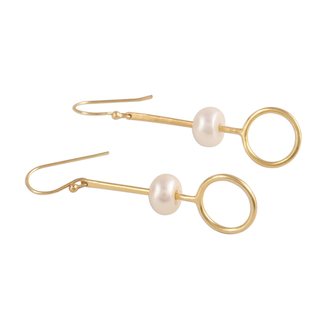 Gold Plated Cultured Pearl Dangle Earrings - Ring Glow