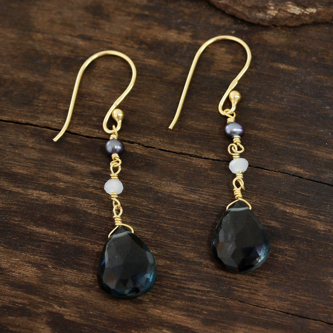 Gold Plated London Blue Topaz Dangle Earrings - London Dazzle
