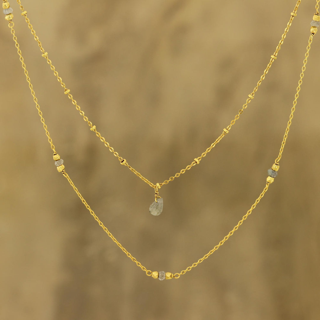 Gold Plated Labradorite Station Necklace - Misty Grace