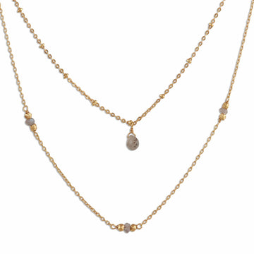 Gold Plated Labradorite Station Necklace - Misty Grace