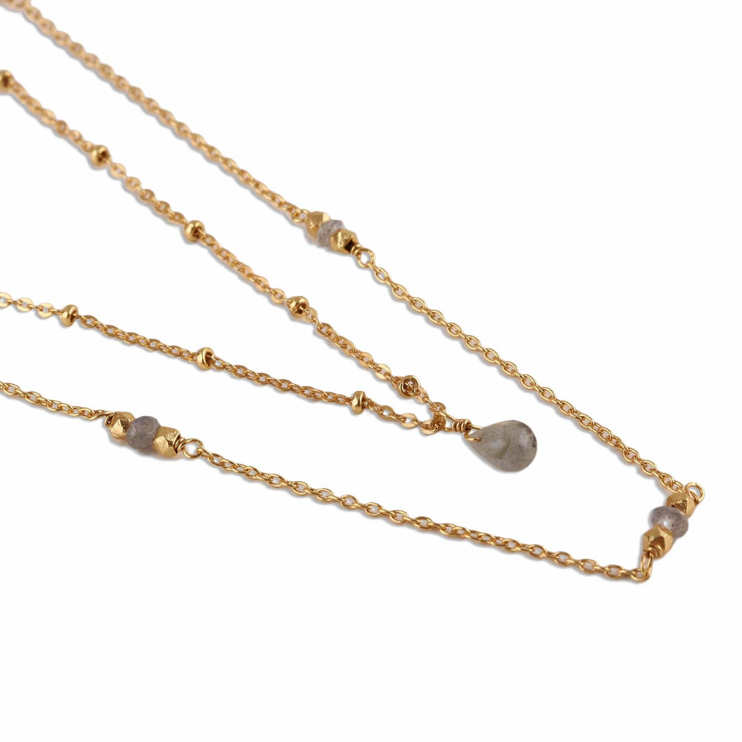 Gold Plated Labradorite Station Necklace - Misty Grace