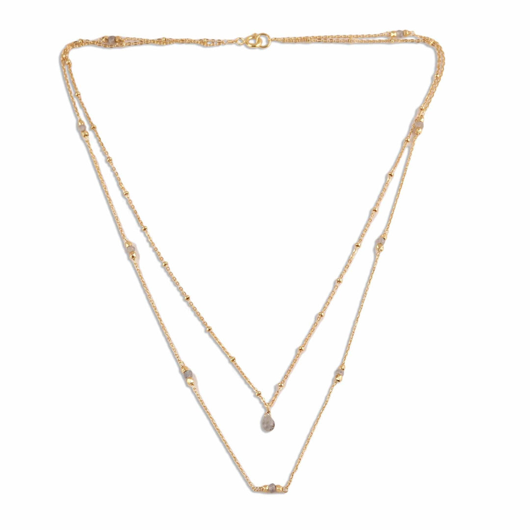 Gold Plated Labradorite Station Necklace - Misty Grace