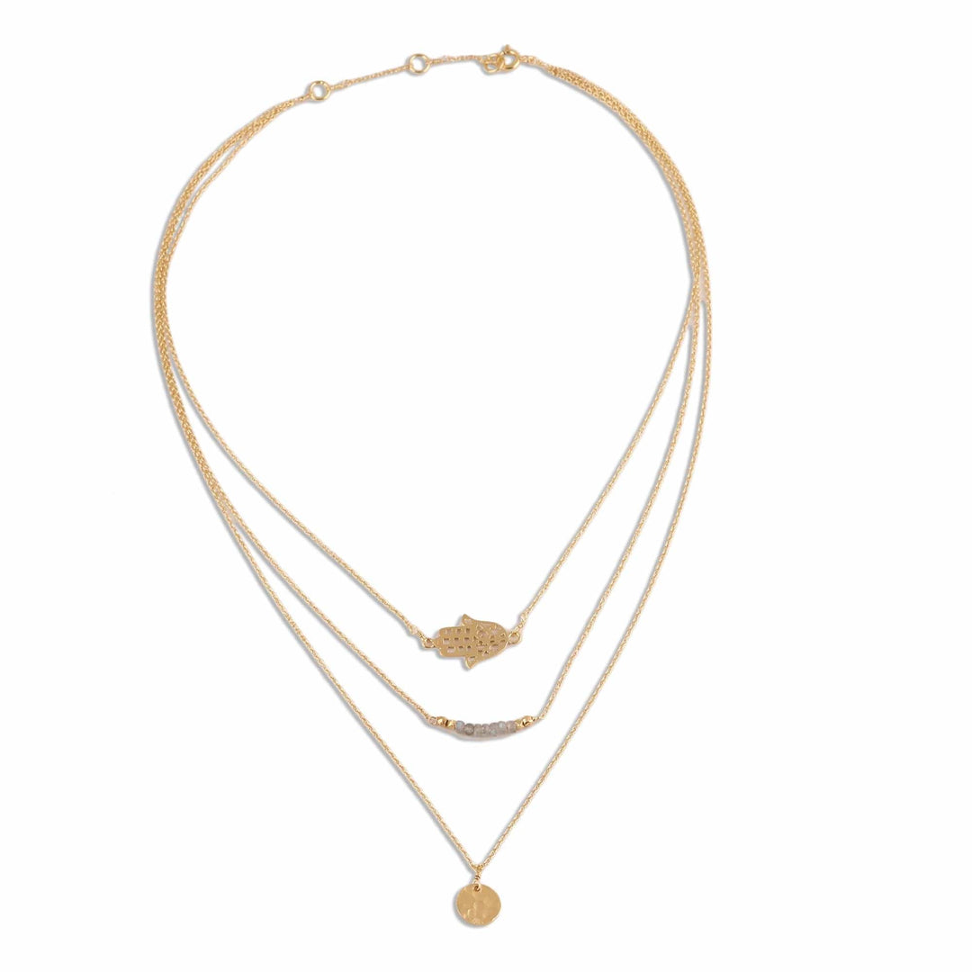 Gold Plated Labradorite Hamsa Pendant Necklace - Elegant Protection