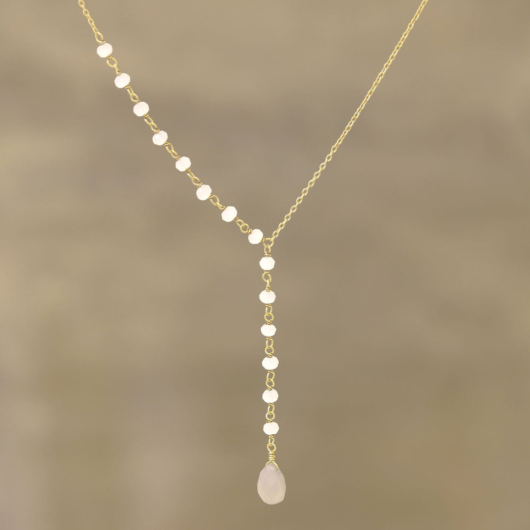 Gold Plated Chalcedony Y-Necklace from India - Gemstone Grace