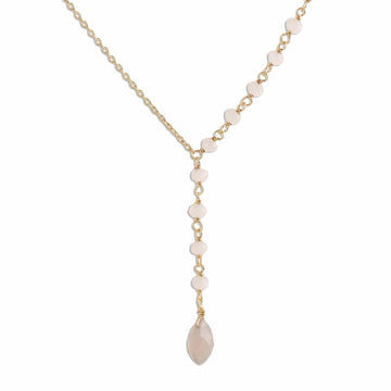 Gold Plated Chalcedony Y-Necklace from India - Gemstone Grace