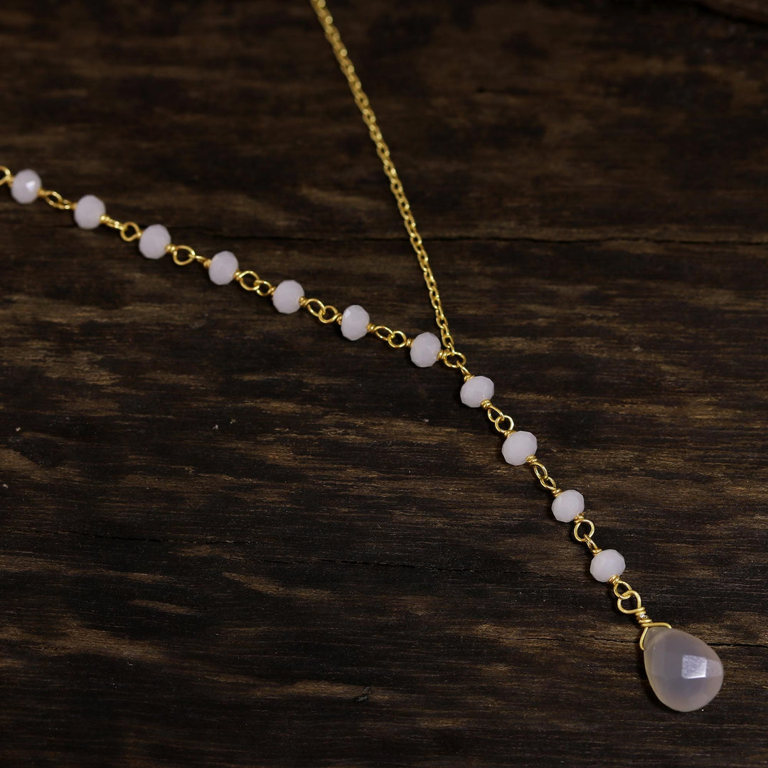Gold Plated Chalcedony Y-Necklace from India - Gemstone Grace