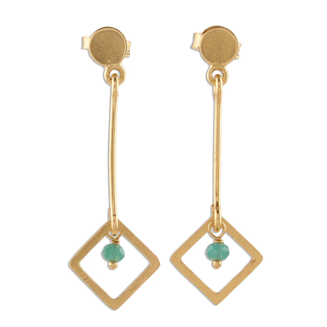 22k Gold Plated Chalcedony Dangle Earrings - Square Dazzle
