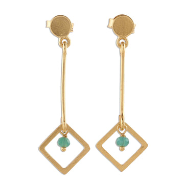 22k Gold Plated Chalcedony Dangle Earrings - Square Dazzle