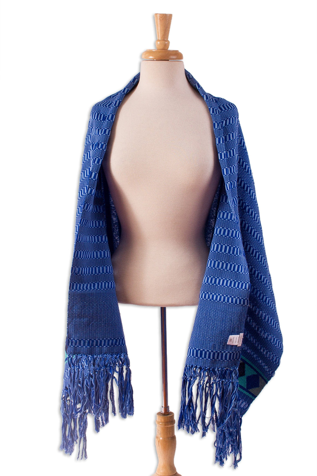 Lapis and Sage Cotton Shawl from Mexico - Winter Evenings