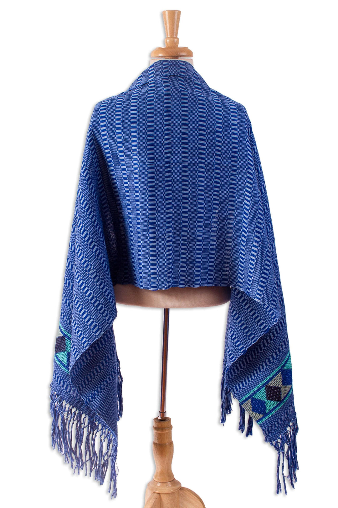 Lapis and Sage Cotton Shawl from Mexico - Winter Evenings