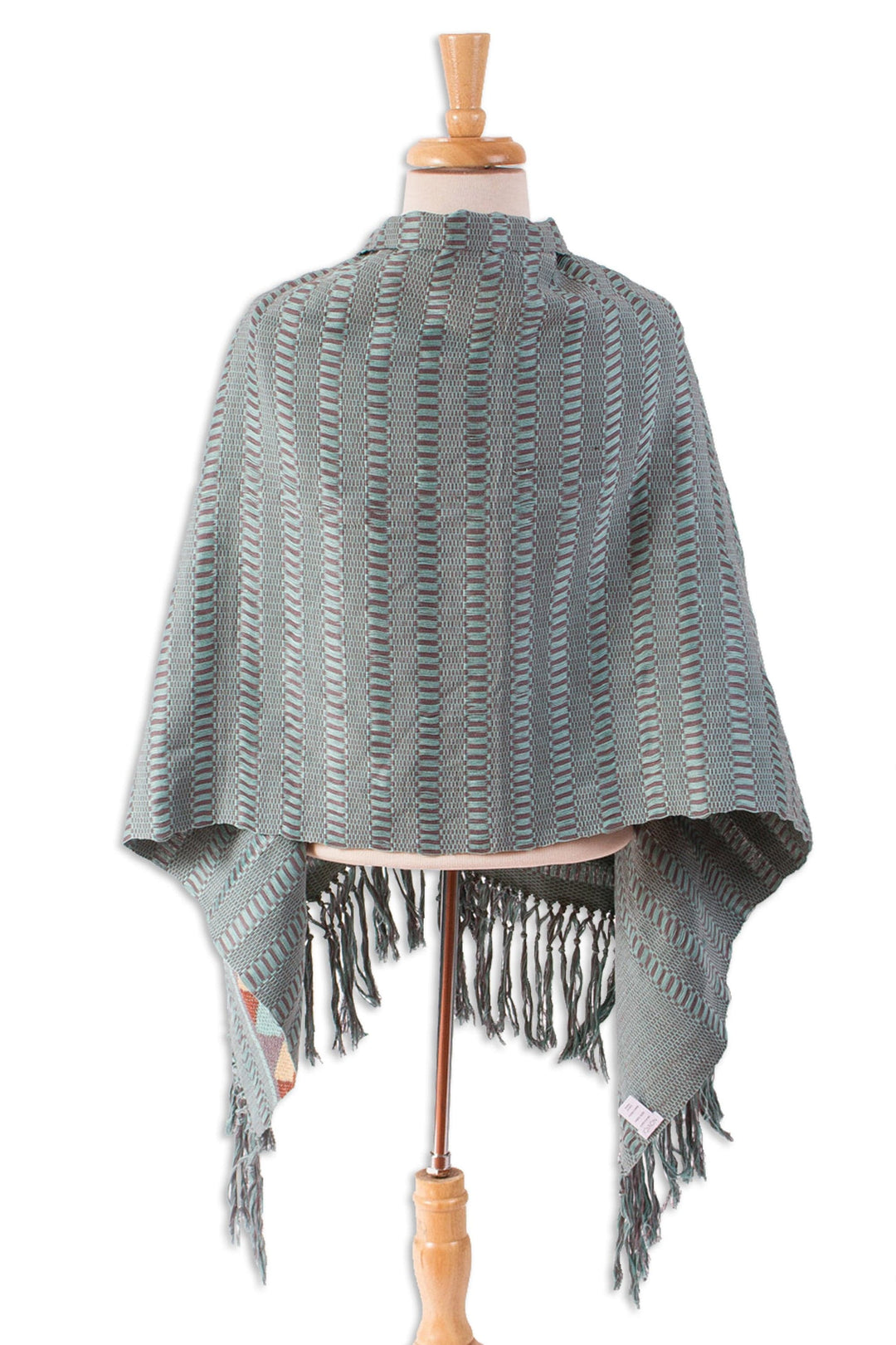 Aqua and Stone Cotton Shawl Crafted in Mexico - Path of Destiny
