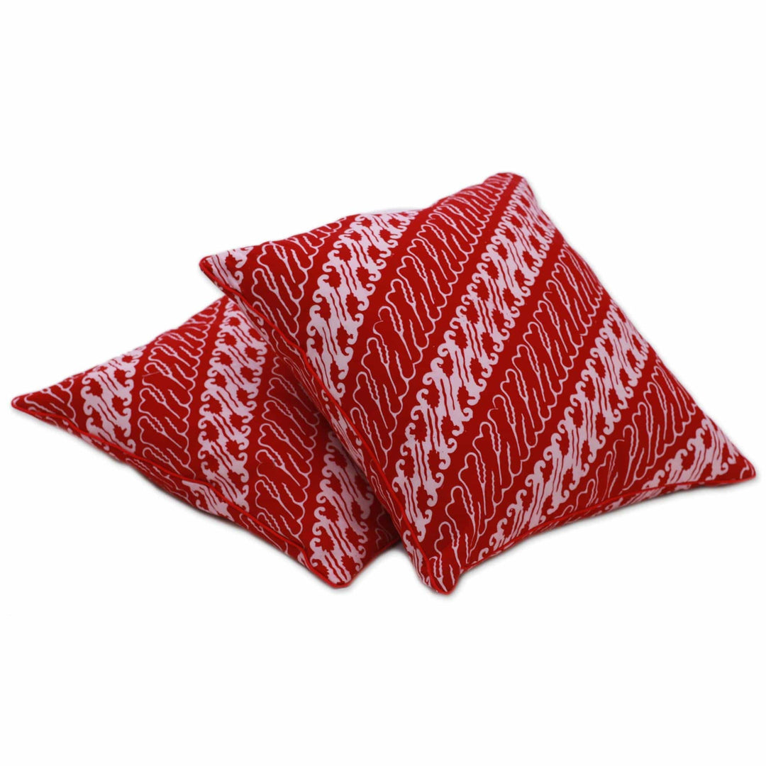 Parang Motif Batik Cotton Cushion Covers from Java (Pair) - Crimson Parang