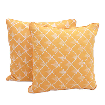Batik Cotton Cushion Covers in Saffron from Java (Pair) - Saffron Shells