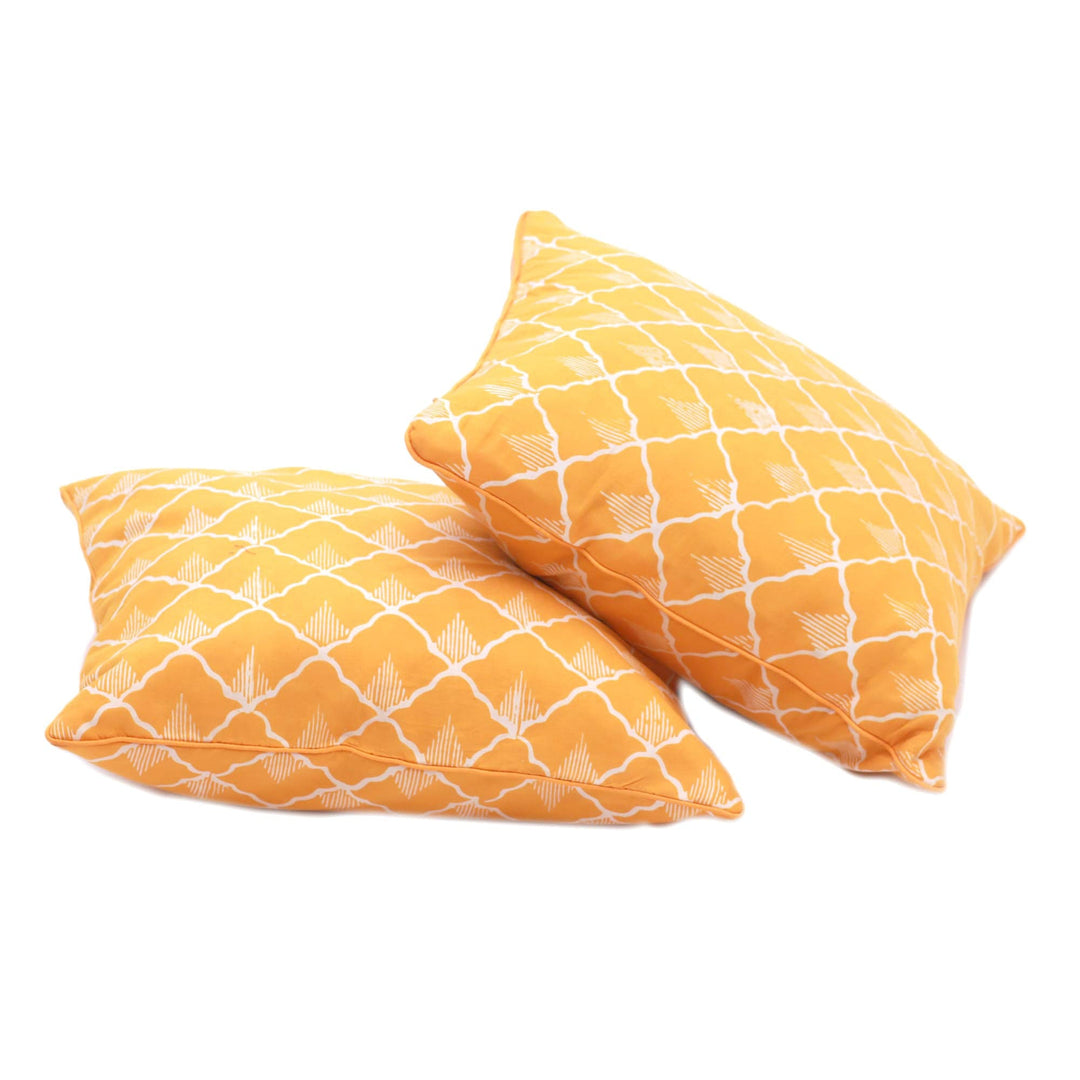 Batik Cotton Cushion Covers in Saffron from Java (Pair) - Saffron Shells