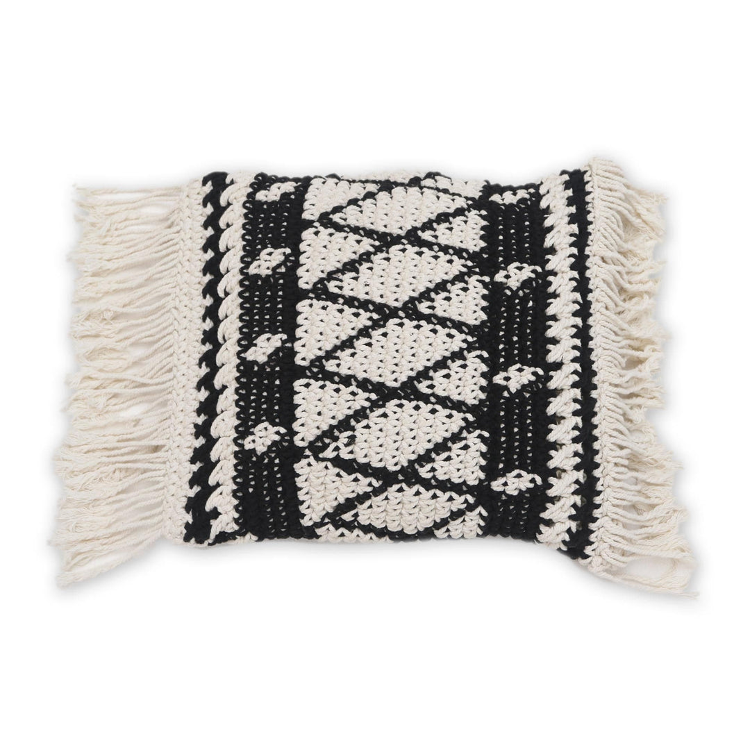 Geometric Ebony and Eggshell Cotton Cushion Cover - Geometric Shadow