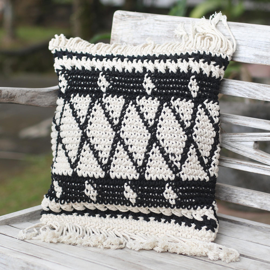 Geometric Ebony and Eggshell Cotton Cushion Cover - Geometric Shadow