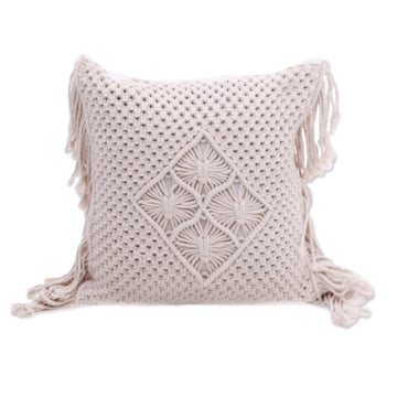 Handcrafted Eggshell Cotton Cushion Cover from Bali - Center of Attention