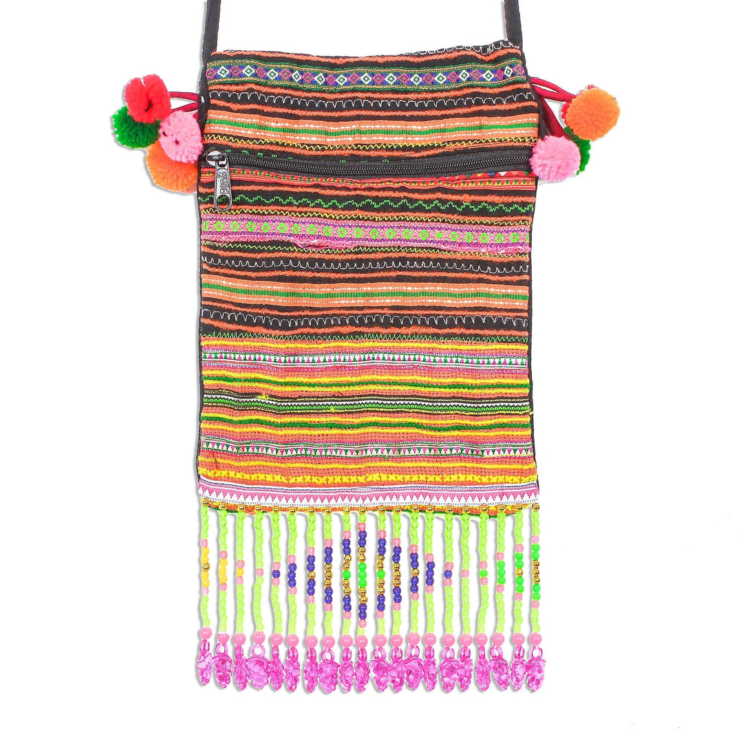 Striped Hmong Cotton Blend Sling from Thailand - Hmong Stripes