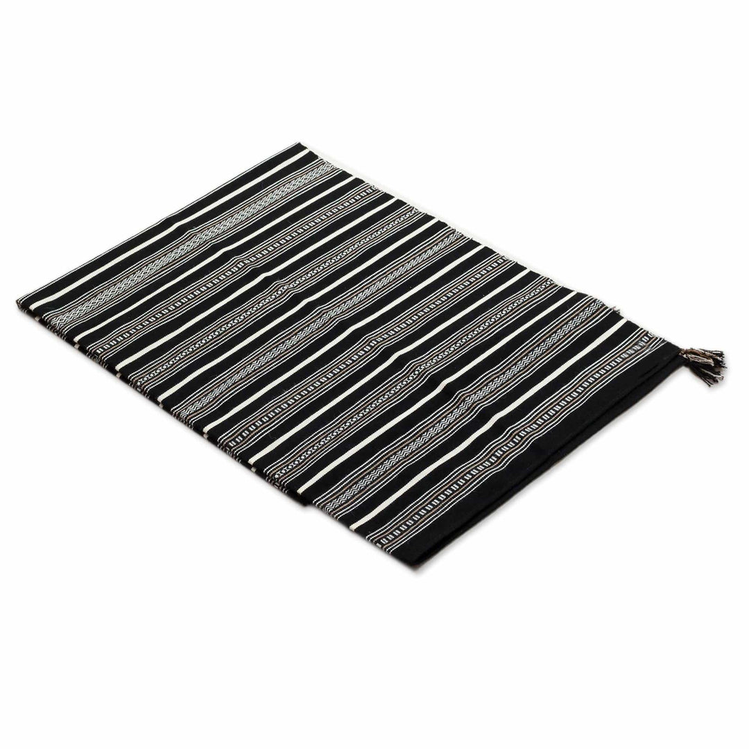 Black and White Striped Alpaca Blend Throw from Peru - Night Leopard